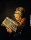 Gerrit Dou Famous Paintings - Old Woman Reading a Lectionary
